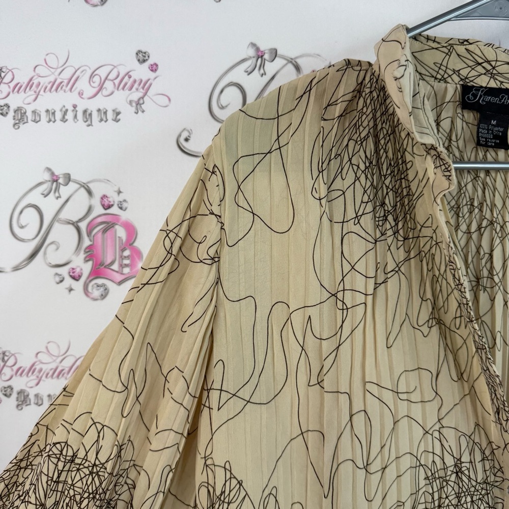 Karen Arnold button down rhinestone buttons Beige and Black Patterned Blouse - Picture 7 of 14